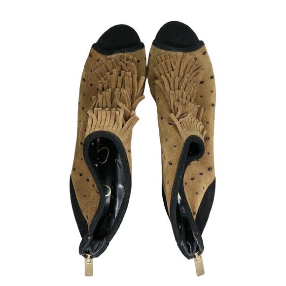 Jessica Simpson Shoes Womens 8.5 Bootie Fringe Open Toe Two Tone Leather Fashion - Picture 7 of 13